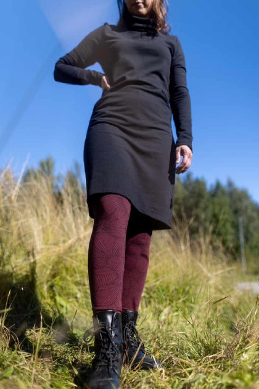 Pants & Skirts | Fashion PaaPii Paapii Silja Organic Cotton Leggings Leafs Beetroot