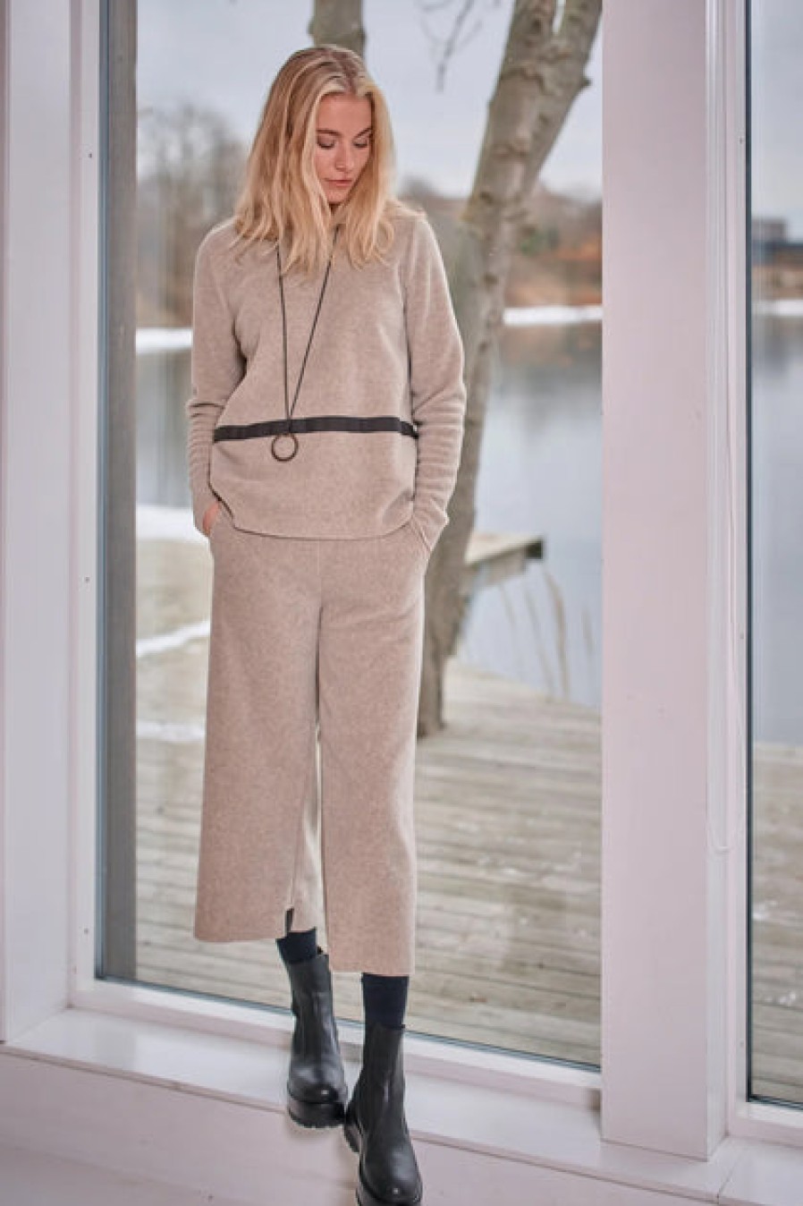 Pants & Skirts | Fashion Henriette Steffensen Henriette Steffensen Fleece Flare Cropped Trousers Sand