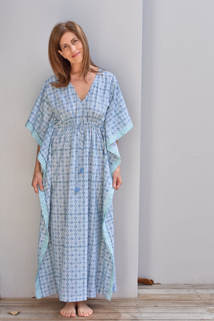 Loungewear & Sleepwear | Fashion Nest Factory Nest Factory Block Print Kaftan Lagoon