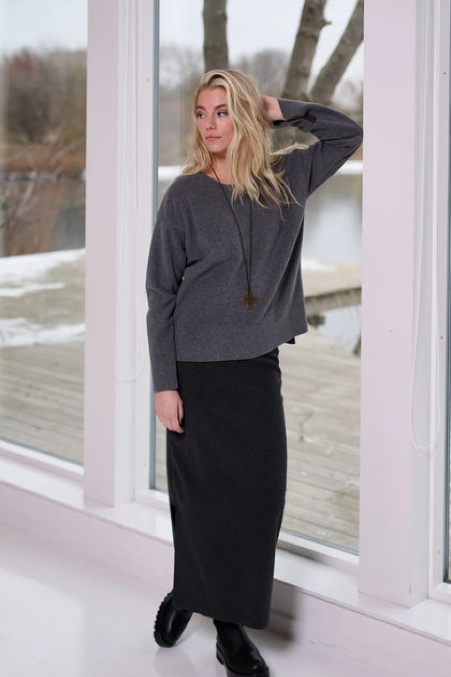 Pants & Skirts | Fashion Henriette Steffensen Henriette Steffensen Fleece Long Skirt Soft Black